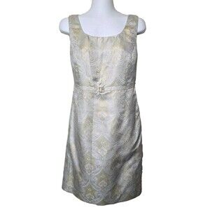 Amanda Smith Dress Womens 6 Jacquard Zip Rhinestone Belt 100% Silk Retro